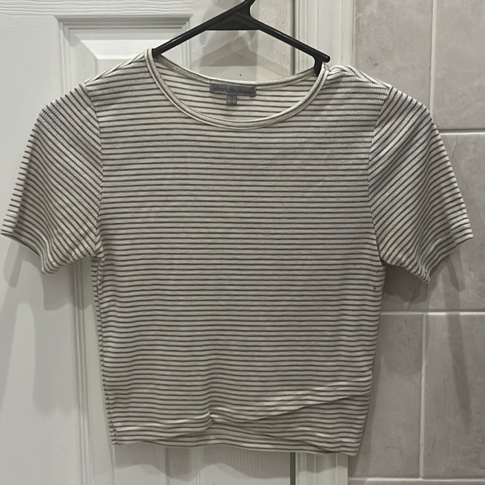 Cropped beige and grey striped top